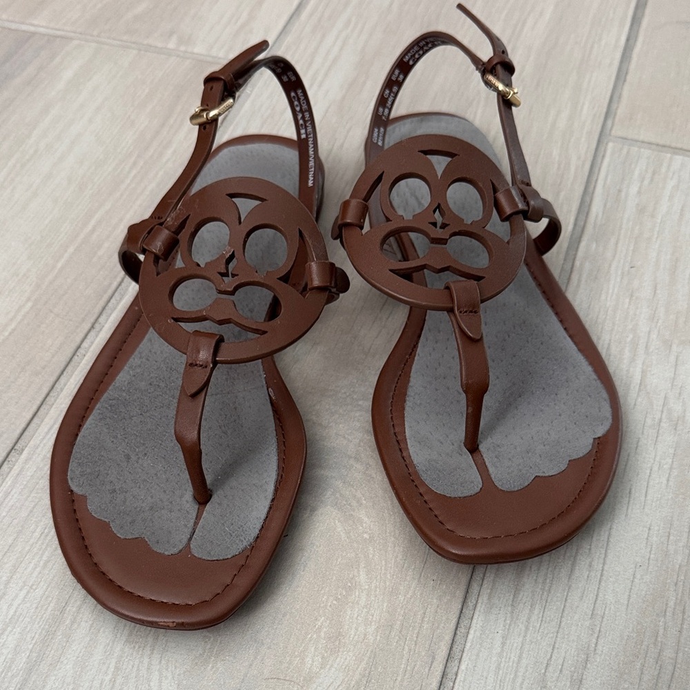 Coach Brown Leather Sandals with Logo Cutout